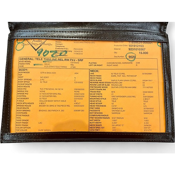 Used Fender Custom Shop Telecaster Thinline Relic TV Jones Surf Green Solid Body Electric Guitar