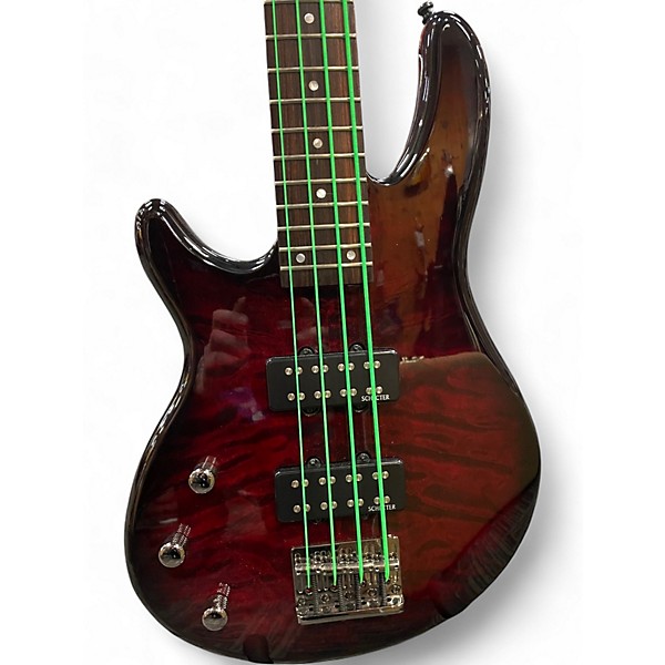 Used Schecter Guitar Research diamond series raiden special 4 left handed Dark Cherry Burst Electric Bass Guitar