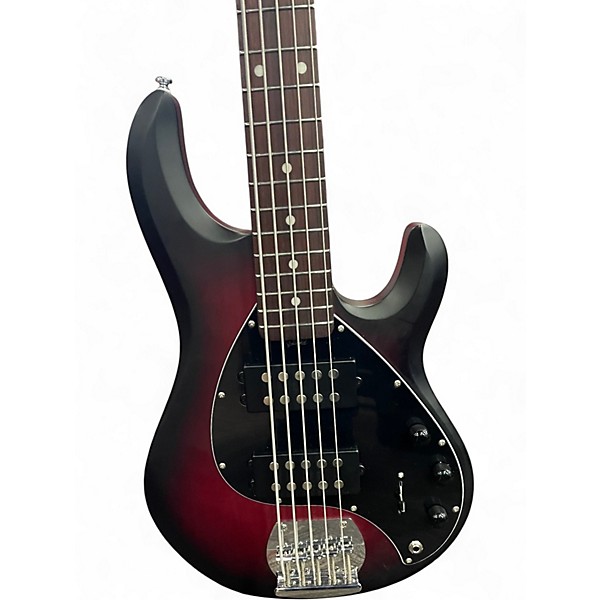Used Sterling by Music Man Ray5 5 String Black and Red Burst Electric Bass Guitar