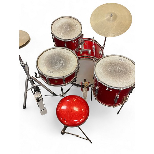 Used 1966 Ludwig 4 Piece Club Date Red Sparkle Drum Kit