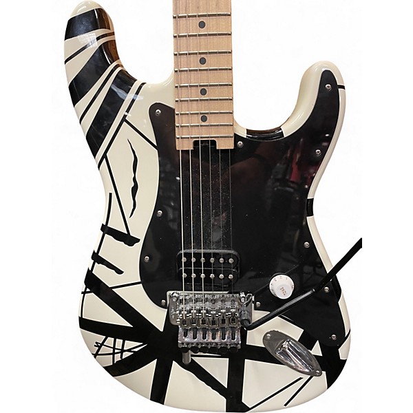 Used EVH Striped Series WHITE WITH BLACK STRIPES Solid Body Electric Guitar