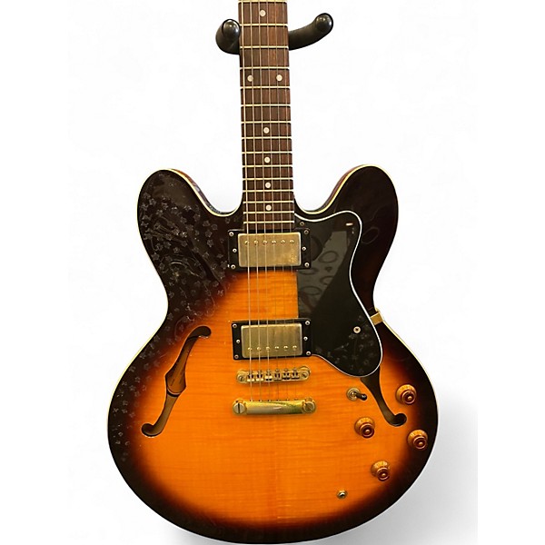 Used Epiphone Dot Deluxe Flametop  2 Tone Sunburst Hollow Body Electric Guitar