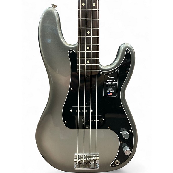 Used Fender American Professional II Precision Bass Metallic Silver Electric Bass Guitar
