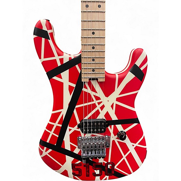 Used EVH Striped Series 5150 Red with Black and White Stripes Solid Body Electric Guitar