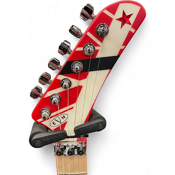 Used EVH Striped Series 5150 Red with Black and White Stripes Solid Body Electric Guitar