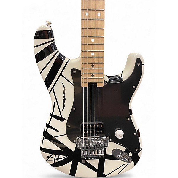 Used EVH Striped Series White with Black Stripes Solid Body Electric Guitar