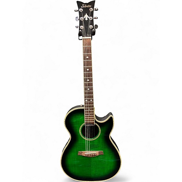 Used Schecter Guitar Research Diamond Series Trans Green Acoustic Electric Guitar