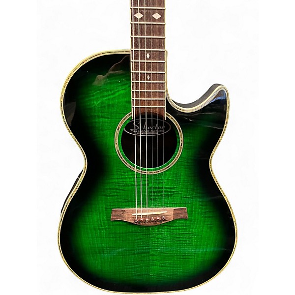 Used Schecter Guitar Research Diamond Series Trans Green Acoustic Electric Guitar