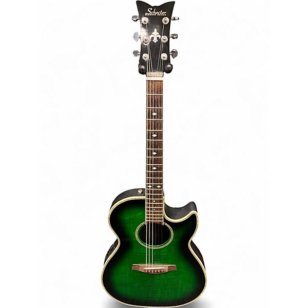 Used Schecter Guitar Research Diamond Series Trans Green Acoustic Electric Guitar