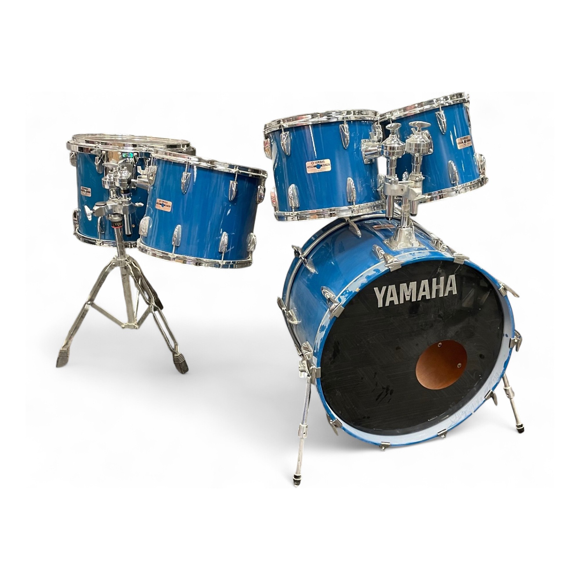 Vintage 1980s Yamaha 5 Piece 8000 Series Blue Drum Kit Blue