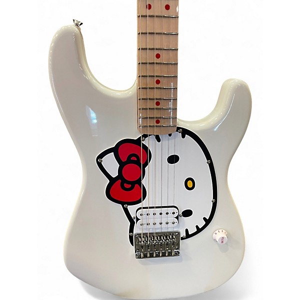 Used Squier HELLO KITTY STRAT WHITE Solid Body Electric Guitar