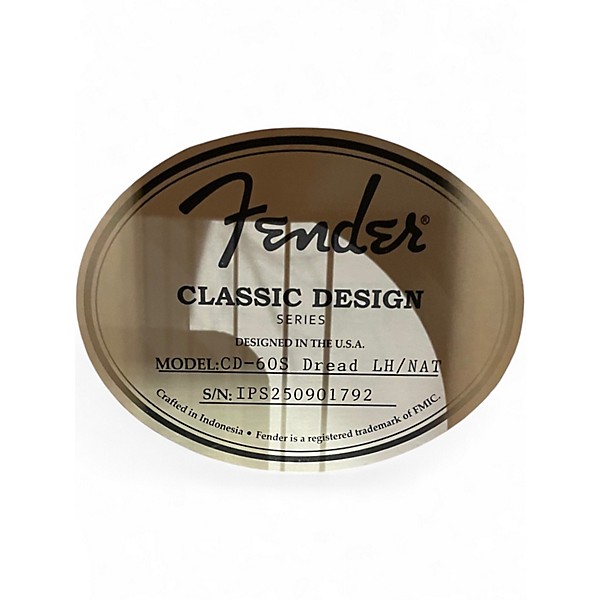 Used Fender CD60S LEFT HANDED Natural Acoustic Guitar