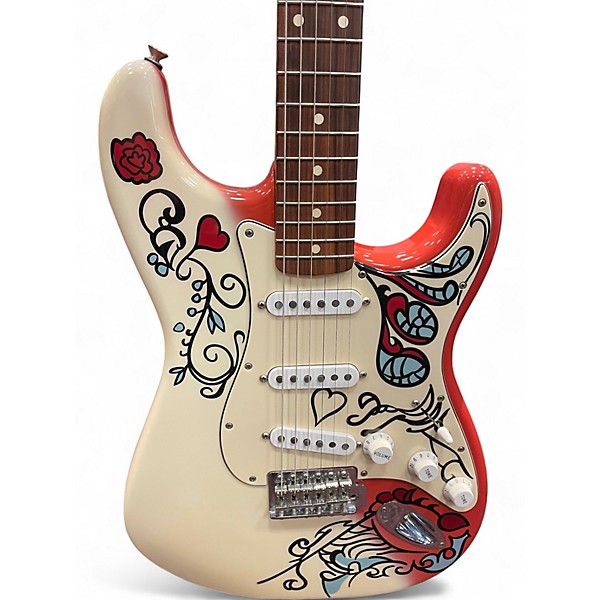 Used Fender Jimi Hendrix Monterey Stratocaster WHITE, RED MONTEREY GRAPHIC Solid Body Electric Guitar