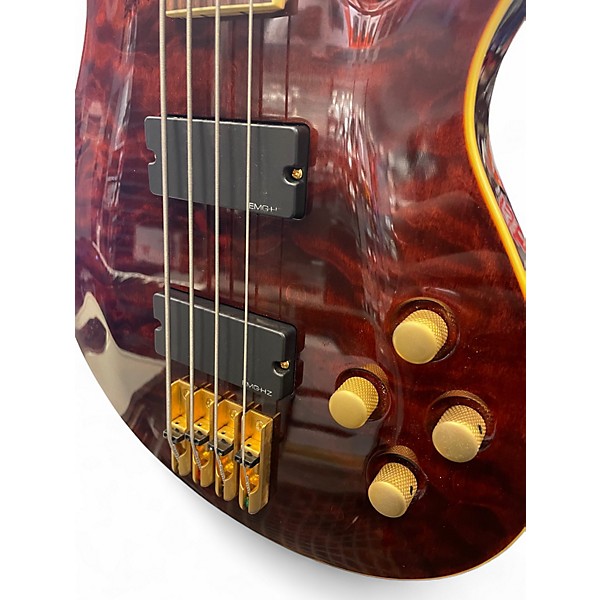 Used Schecter Guitar Research C4 DIAMOND SERIES  MAROON QUILT Electric Bass Guitar