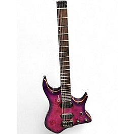 Used Volgoa Headless Guitar Trans Purple Pink Burl Top Solid Body Electric Guitar