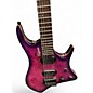 Used Volgoa Headless Guitar Trans Purple Pink Burl Top Solid Body Electric Guitar