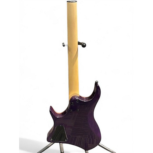 Used Volgoa Headless Guitar Trans Purple Pink Burl Top Solid Body Electric Guitar