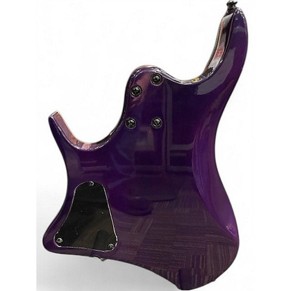 Used Volgoa Headless Guitar Trans Purple Pink Burl Top Solid Body Electric Guitar