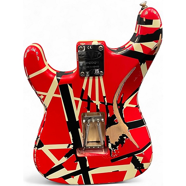 Used EVH Striped Series Frankie Red with Black and White Stripes Solid Body Electric Guitar