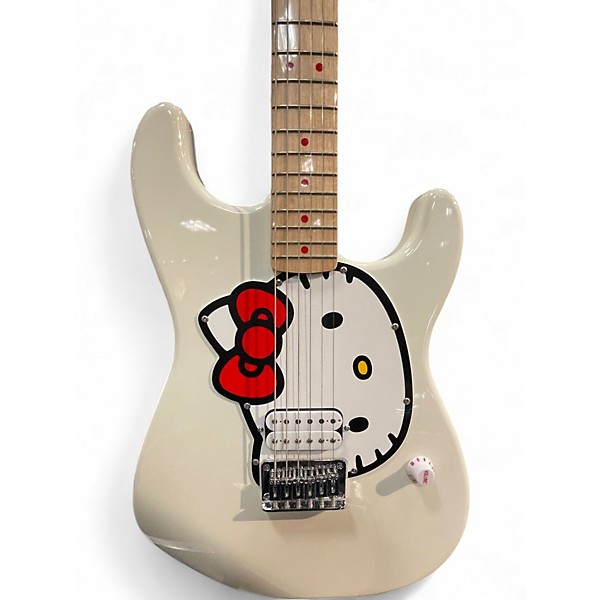 Used Squier Hello Kitty Stratocaster Single Hum Pink With Kitty Pickguard white Solid Body Electric Guitar