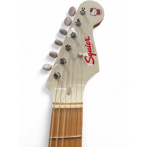 Used Squier Hello Kitty Stratocaster Single Hum Pink With Kitty Pickguard white Solid Body Electric Guitar