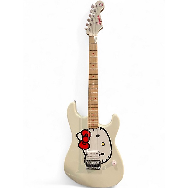 Used Squier Hello Kitty Stratocaster Single Hum Pink With Kitty Pickguard white Solid Body Electric Guitar
