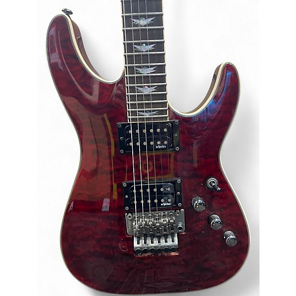 Used Schecter Guitar Research Omen Extreme 6 Floyd Rose TRANSPARENT RED Solid Body Electric Guitar