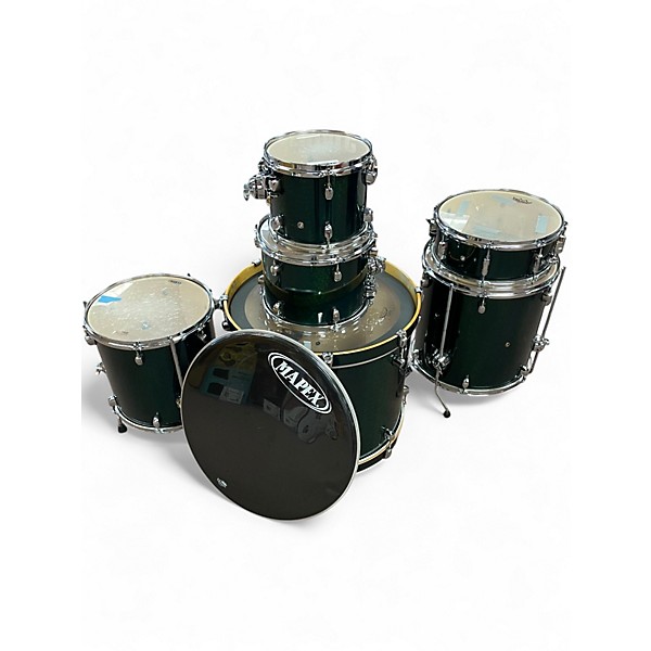 Used 1990s Mapex 6 Piece Meridian Green Drum Kit Emerald Green Drum Kit