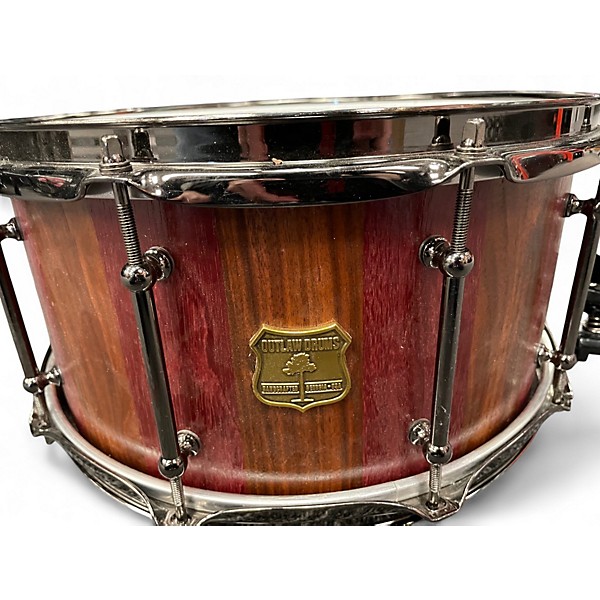 Used OUTLAW DRUMS 14X7 CUSTOM SNARE PURPLE HEART & WALNUT Drum