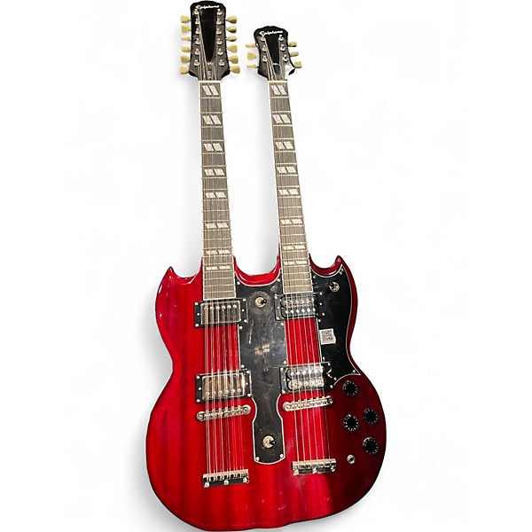 Used Epiphone G1275 Double Neck Wine Red Solid Body Electric Guitar