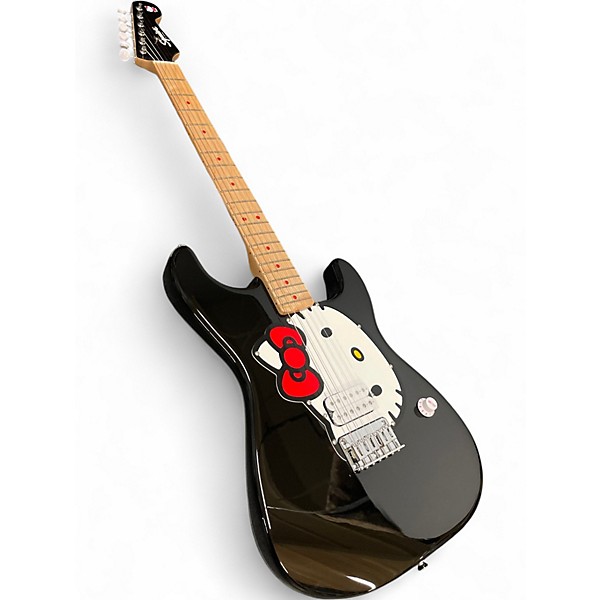 Used Squier Hello Kitty Stratocaster Single Hum Black With Kitty Pickguard Black Solid Body Electric Guitar