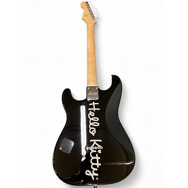 Used Squier Hello Kitty Stratocaster Single Hum Black With Kitty Pickguard Black Solid Body Electric Guitar