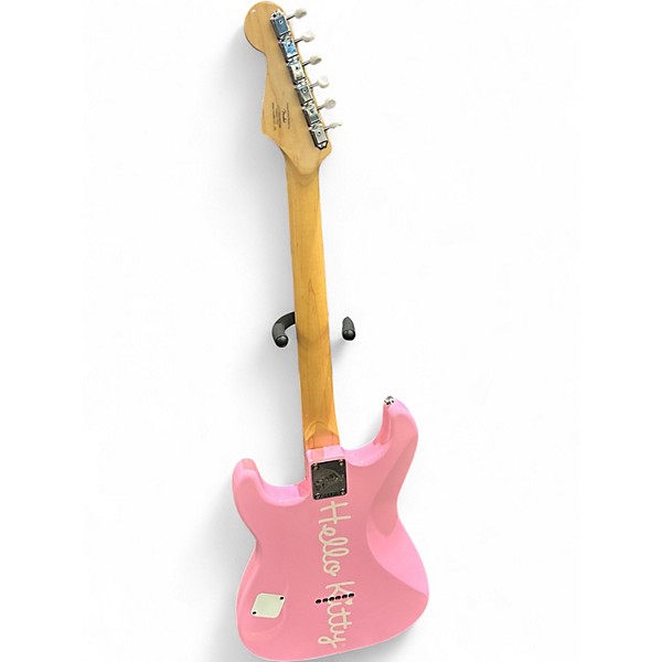 Used Squier Hello Kitty Stratocaster Single Hum Pink With Kitty Pickguard Pink Solid Body Electric Guitar