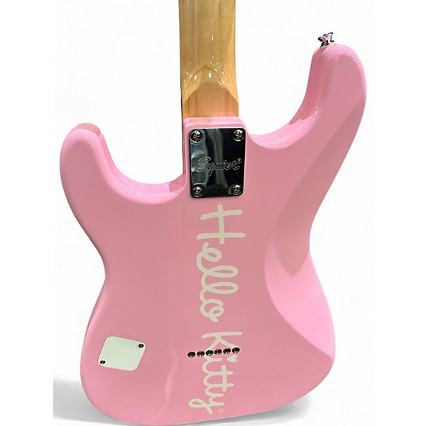 Used Squier Hello Kitty Stratocaster Single Hum Pink With Kitty Pickguard Pink Solid Body Electric Guitar