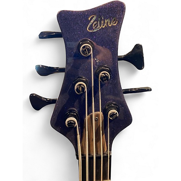 Used Zeline Gotten 5 Purple Sparkle Electric Bass Guitar