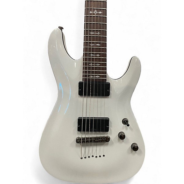Used Schecter Guitar Research Demon 7 String White Solid Body Electric Guitar