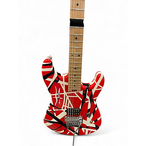 Used EVH Striped Series Red with Black and White Stripes Solid Body Electric Guitar