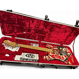 Used EVH Striped Series Frankie Red with Black and White Stripes Relic Solid Body Electric Guitar