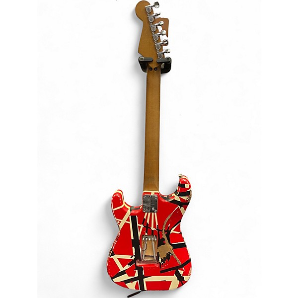 Used EVH Striped Series Frankie Red with Black and White Stripes Relic Solid Body Electric Guitar
