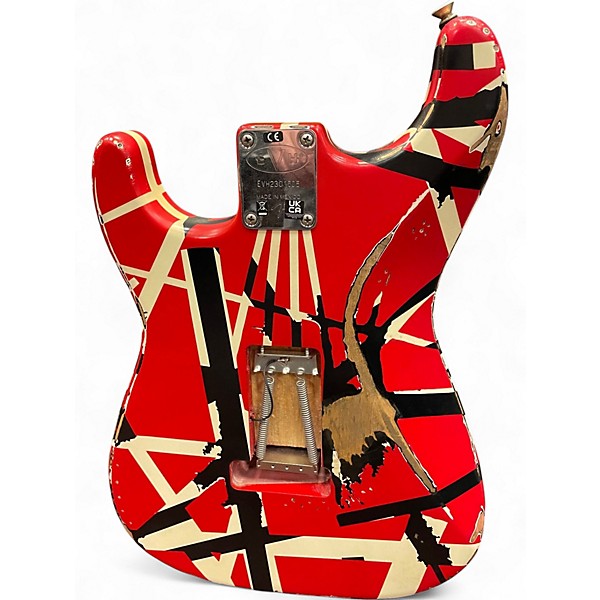 Used EVH Striped Series Frankie Red with Black and White Stripes Relic Solid Body Electric Guitar