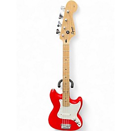 Used Squier Bronco Candy Apple Red Electric Bass Guitar