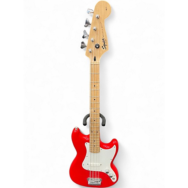 Used Squier Bronco Candy Apple Red Electric Bass Guitar