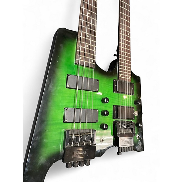Used Unbranded Double Neck  Green Burst Electric Bass Guitar