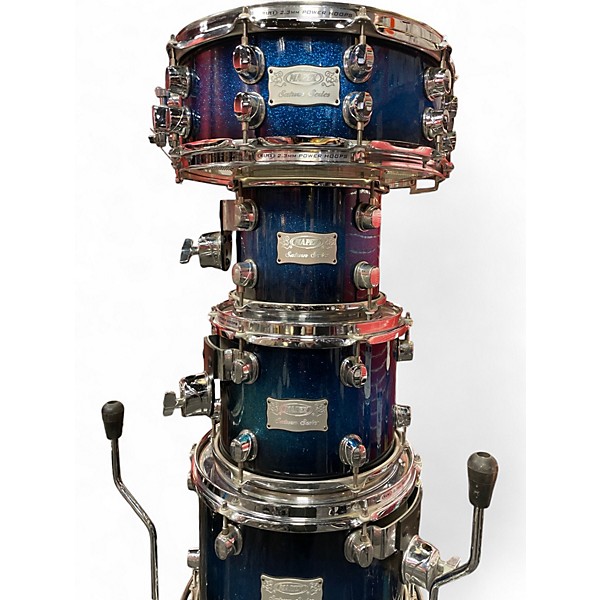 Used Mapex 7 Piece Saturn Series Blue to Black Fade Sparkle Drum Kit