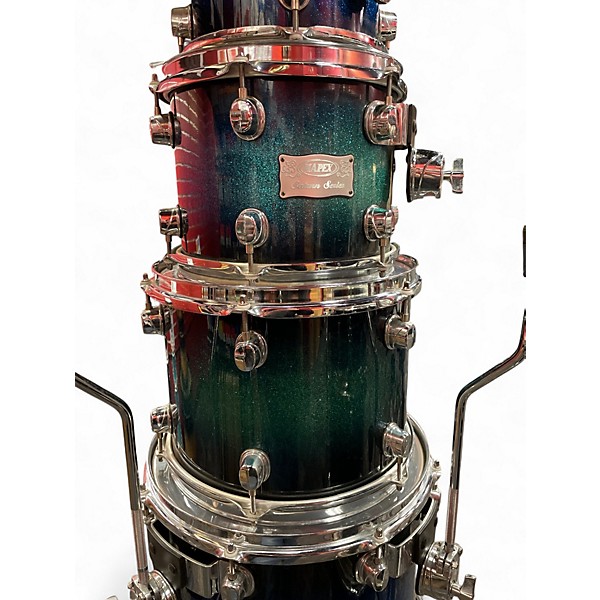 Used Mapex 7 Piece Saturn Series Blue to Black Fade Sparkle Drum Kit