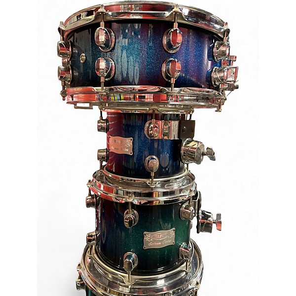 Used Mapex 7 Piece Saturn Series Blue to Black Fade Sparkle Drum Kit