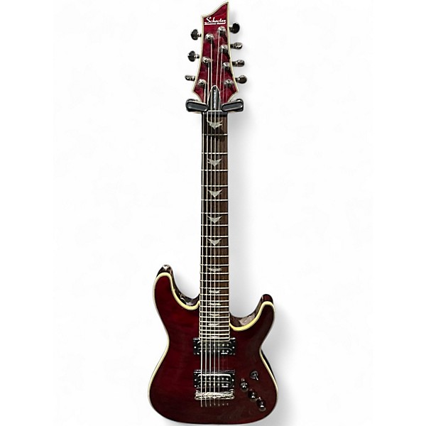 Used Schecter Guitar Research Demon 7 String Crimson Red Burst Solid Body Electric Guitar