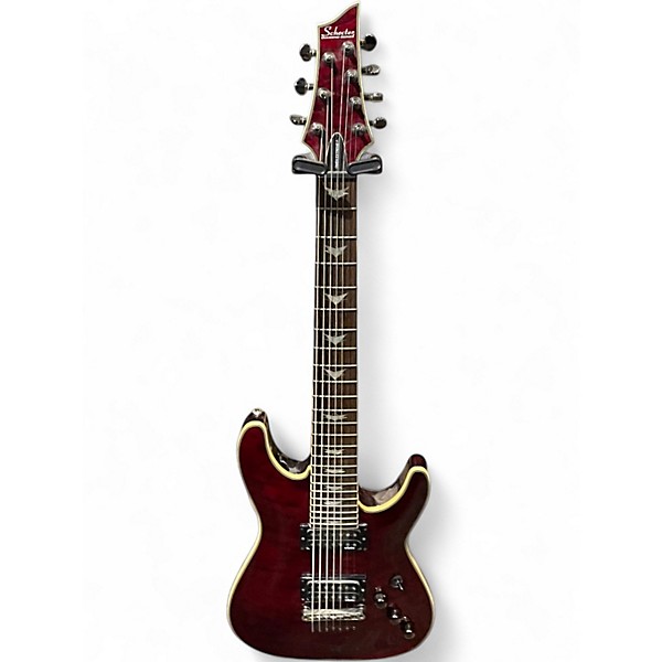 Used Schecter Guitar Research Demon 7 String Crimson Red Burst Solid Body Electric Guitar
