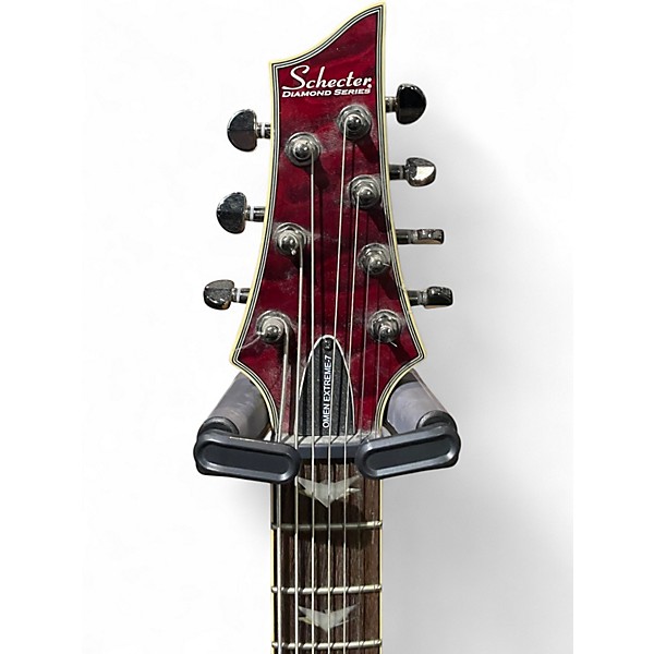 Used Schecter Guitar Research Demon 7 String Crimson Red Burst Solid Body Electric Guitar