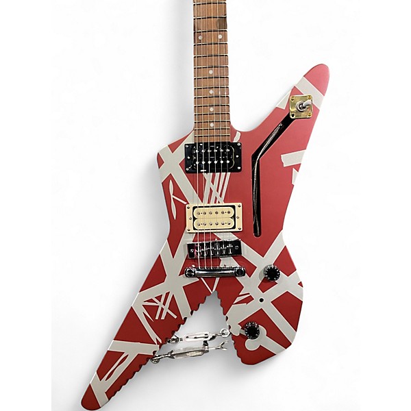 Used EVH Striped Series Shark Burgundy Red and Silver Solid Body Electric Guitar